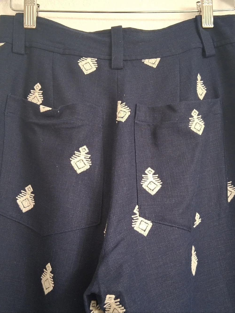 NWOT Zara Navy Blue Wide Leg Pants With Embroidery Size XS
